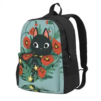 Кошка В цветах мака, модный дорожный ноутбук, Школьный рюкзак, сумка, Черная кошка, Кошачьи цветы, Садовая маргаритка, Народная любовь, Сумасшедшая Кошачья леди