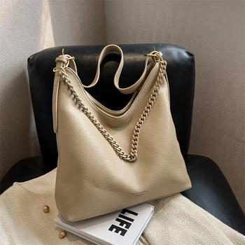 Новый дизайн цепи роскошного бренда в стиле ретро, вместительная женская кожаная сумка-тоут, женская сумка-мессенджер для покупок