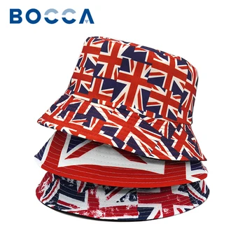 Шляпа-ведро Bocca с принтом Британского флага, Двухсторонние шляпы, Реверсивная Кепка с флагом Англии, Складная Кепка Унисекс, Хлопковая мода Высокого качества