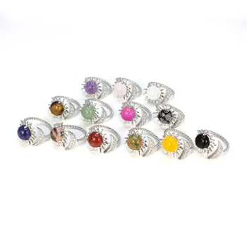 Открытое кольцо KFT серебристого цвета, натуральный кристалл, бусины-кабошоны, Солнце, Луна, Полумесяц, Регулируемые кольца для пальцев для женщин, мужские ювелирные изделия