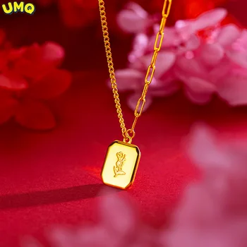 Имитация золота 999 пробы, элегантная подвеска для женщин, продвинутое английское ожерелье, подвеска бренда Rose, ожерелье класса люкс и модные украшения