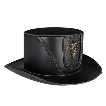 Мужская фетровая шляпа в стиле джентльмена, стримпанк, искусственная кожа, черная лоскутная кепка, металлический череп, декоративный купол Доктора чумы, Волшебная шляпа