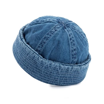 Джинсовая шапочка-бини без полей, регулируемая джинсовая докерская шляпа с вышивкой, уличная одежда H7EF